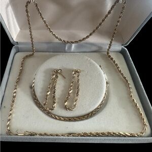 Vintage 10K Gold 3-Piece Jewelry Set Necklace 18” Bracelet Earrings 5g Unworn